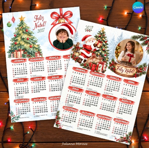 Moldura-Calendario-Infantil-de-Natal-2027-com-Foto-Canva Moldura Calendario Infantil de Natal com Foto Canva - Imagem 1