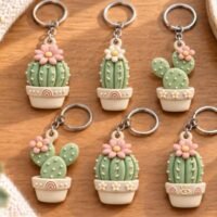 Pastel Cactus Keychains On Wood 160590711