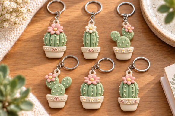 Pastel-Cactus-Keychains-on-Wood-160590711 Pastel Cactus Keychains On Wood 160590711 - Imagem 1