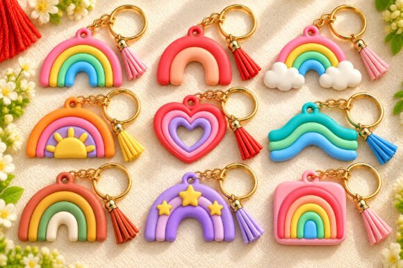 Rainbow-Keychain-3D-STL-Bundle-161098955 Rainbow Keychain 3D Stl Bundle 161098955 - Imagem 1