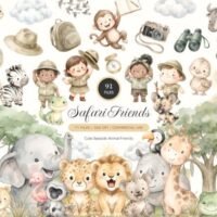 Safari Friends Watercolor Clipart Bundle 157214029