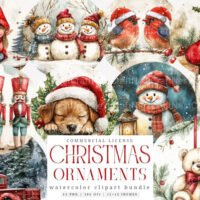 Vintage Christmas Ornaments Clipart Bundle
