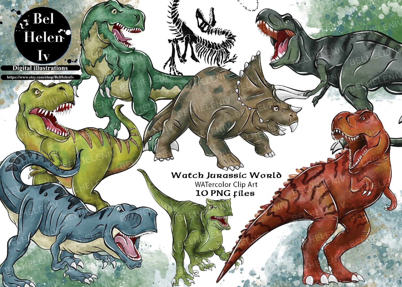 dinossauro-aquarela-1 Kit Digital Dinossauro Aquarela - Imagem 1