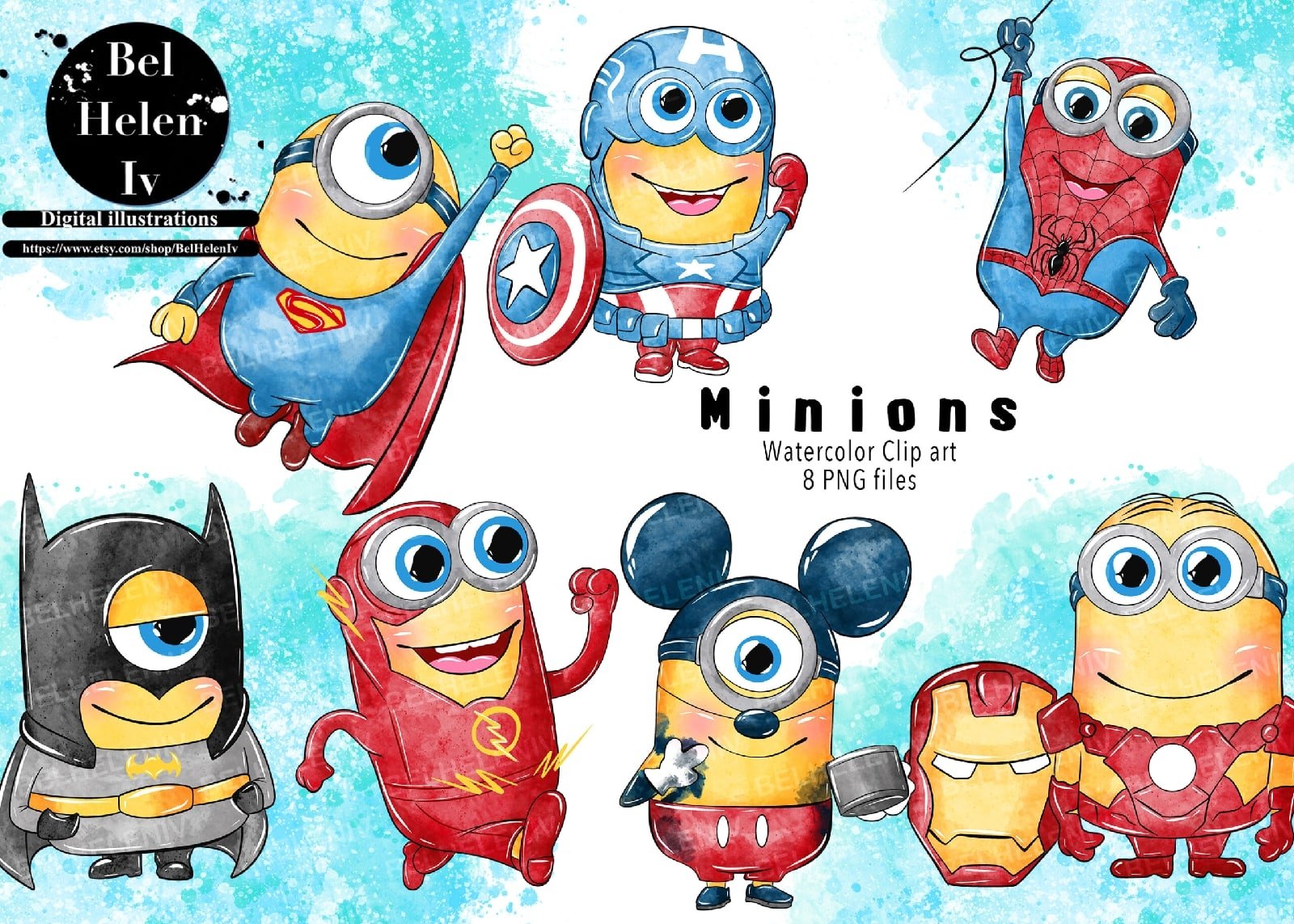 minions-watercolor-Hero-1 kit digital Minions Watercolor Hero - Imagem 1